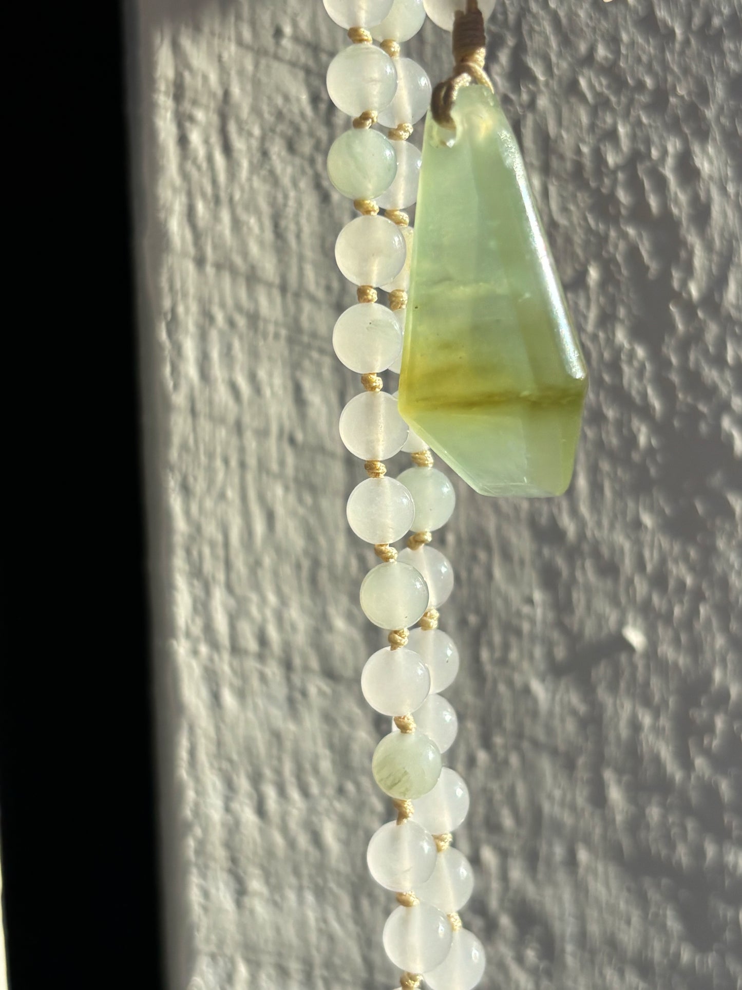 Faceted Serpentine Pounamu Pendant on Jade Beaded Necklace
